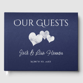 Elegant Navy With Hearts Guest Book Gästböcker