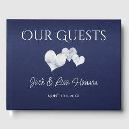 Elegant Navy With Hearts Guest Book Gästböcker