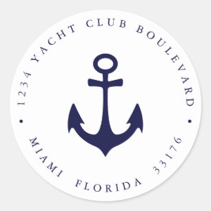Elegant NAVY YACHT ANCHOR-Returadress Runt Klistermärke