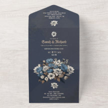 Elegant Navyblå Blommig Anpassad Foto Bröllop