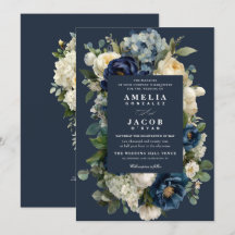 Elegant Navyblå Blommig & Vit Peoni Bröllop