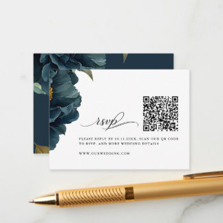 Elegant Navyblå Bröllops-RSVP med QR-kod Tilläggskort