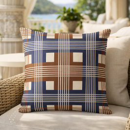 Elegant Navyblå Brun Geometrisk Randig Kudde