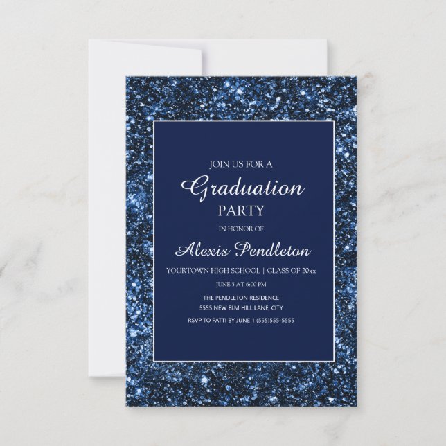 Elegant Navyblå Glitter Examen Inbjudningar (Framsida)