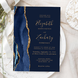 Elegant Navyblå Guld Agat Bröllop Inbjudningar