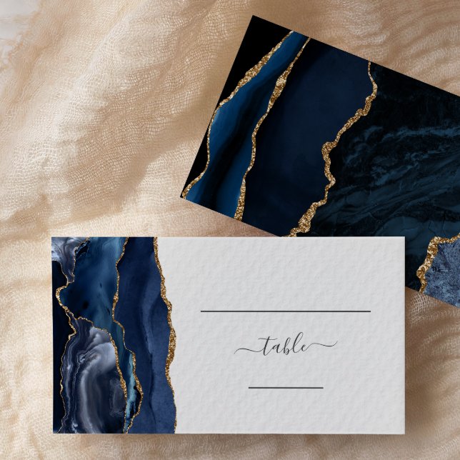 Elegant Navyblå Guld Agat Bröllops Eskortkort Placeringskort (Skapare uppladdad)