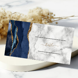 Elegant Navyblå Guld Agat Marmor Bröllop Placeringskort