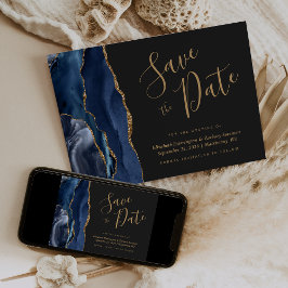 Elegant Navyblå Guld Agat Mörk Spara Datum Kort