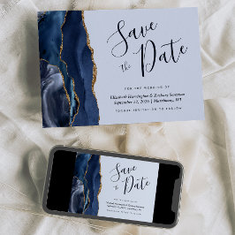 Elegant Navyblå Guld Agat Mörk Spara Datum Kort