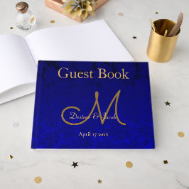 Elegant Navyblå Guld Blommig Modern Monogram Gästböcker