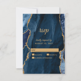 Elegant Navyblå Guld Folie Agat Bröllop OSA Kort