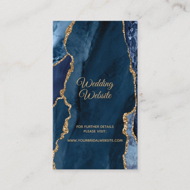 Elegant Navyblå Guld Folie Agat Bröllopswebbplats Tilläggskort (Framsida)