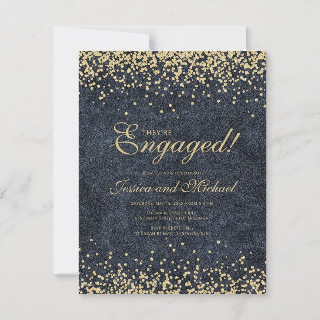 Elegant Navyblå Guld Glitter Bröllop Förlovning Inbjudningar (Framsida)