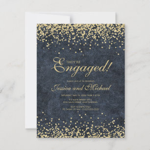 Elegant Navyblå Guld Glitter Bröllop Förlovning Inbjudningar