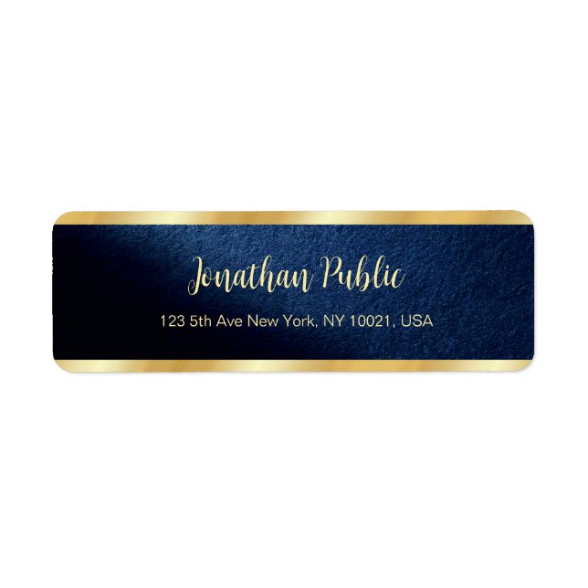 Elegant Navyblå & Guld Mall Returadress Etikett (Framsidan)