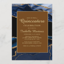 Elegant Navyblå Guld Marmor Agat Quinceañera