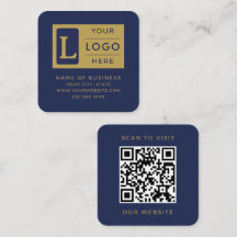 Elegant Navyblå Guld QR-kod Anpassad Logo