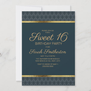 Elegant Navyblå Guld Sweet 16 Födelsedagsfest Inbjudningar
