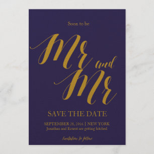 Elegant Navyblå HBTQ-Hoch Save the date Inbjudningar