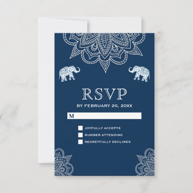 Elegant Navyblå Henna Indisk Bröllops RSVP OSA Kort (Framsida)