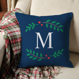 Elegant Navyblå Lagerbärsmonogramjul Kudde