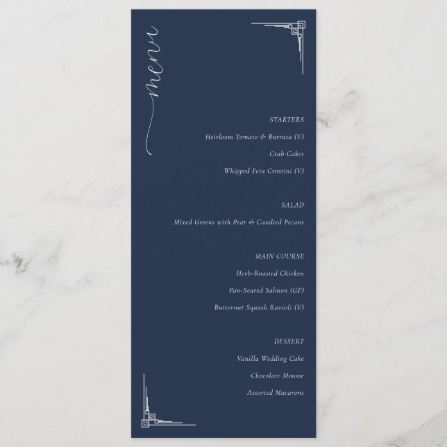 Elegant Navyblå Minimalistisk Bröllopsmeny Meny (Framsida)