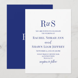 Elegant Navyblå Modern Monogram Bröllop Inbjudningar