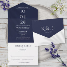 Elegant Navyblå Monogram Minimalistisk Bröllopsdat