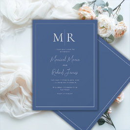 Elegant Navyblå Monogram Modern Bröllop Inbjudningar
