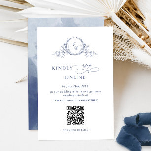 Elegant Navyblå Monogram RSVP Online QR-kod Tilläggskort