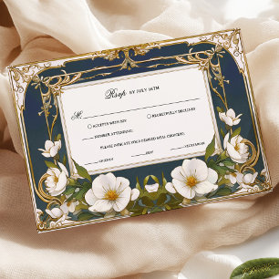 Elegant Navyblå och Guld Vintage Bröllops RSVP OSA Kort