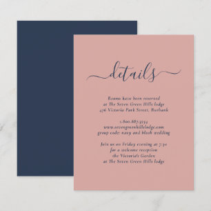 Elegant Navyblå och Rosafärgad Bröllopsinkludering Tilläggskort