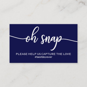 Elegant Navyblå Oh Snap Bröllps-hashtag Visitkort