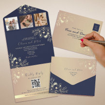 Elegant Navyblå QR-kod Bröllop