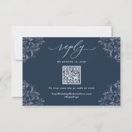 Elegant Navyblå QR-kod Vintage Bröllop RSVP Ca OSA Kort