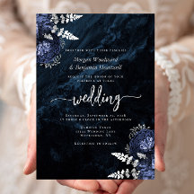 Elegant Navyblå Silver Blommig Bröllop