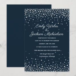 Elegant Navyblå Silver Diamantkonfetti Bröllop Inbjudningar