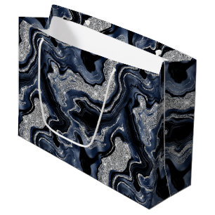Elegant Navyblå & Silver Glitter Agate Födelsedag