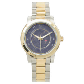 Elegant Navyblå Silver & Guld Metallisk Armbandsur
