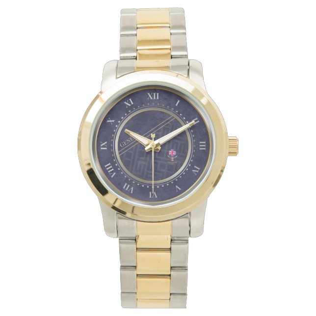 Elegant Navyblå Silver & Guld Metallisk  Armbandsur (Framsida)