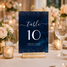 Elegant Navyblå Silverglitter Bröllop Bordsnummer