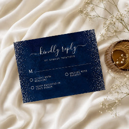 Elegant Navyblå Silverglitter Bröllop OSA Kort