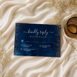 Elegant Navyblå Silverglitter Bröllop OSA Kort