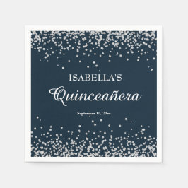 Elegant Navyblå Silverglitter Quinceanera Pappersservett