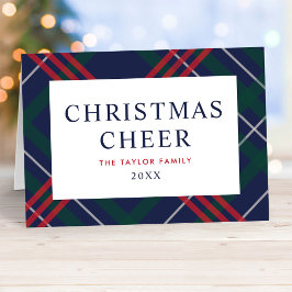 Elegant Navyblå Tartan-rutig Julglädje Helgkort