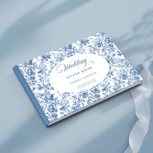 Elegant Navyblå Toile de Jouy Rosor Bröllop Gästböcker