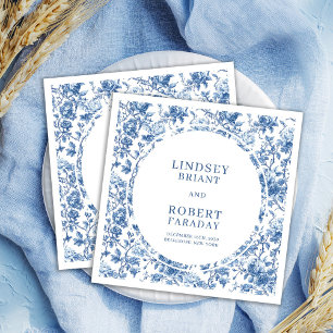 Elegant Navyblå Toile Rosor Personlig Bröllop Pappersservett