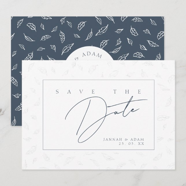 Elegant Navybladmonogram Spara Datumet (Fram/baksida)