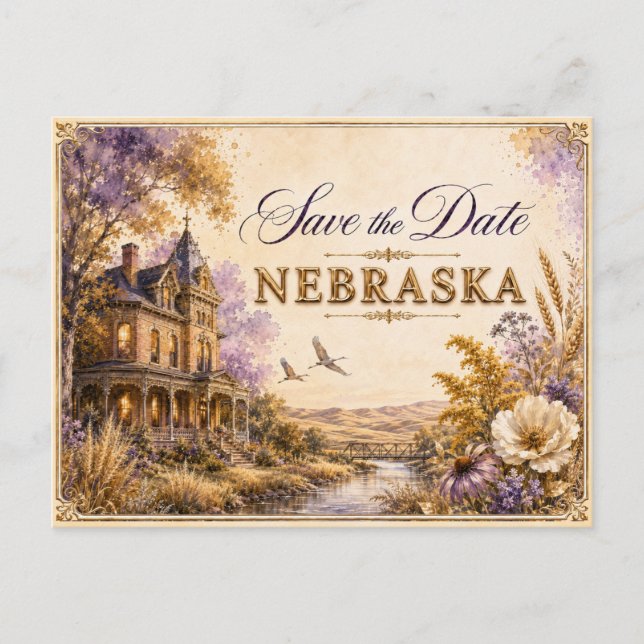 Elegant Nebraska Spara datum Bröllopsinbjudan Vykort (Framsida)
