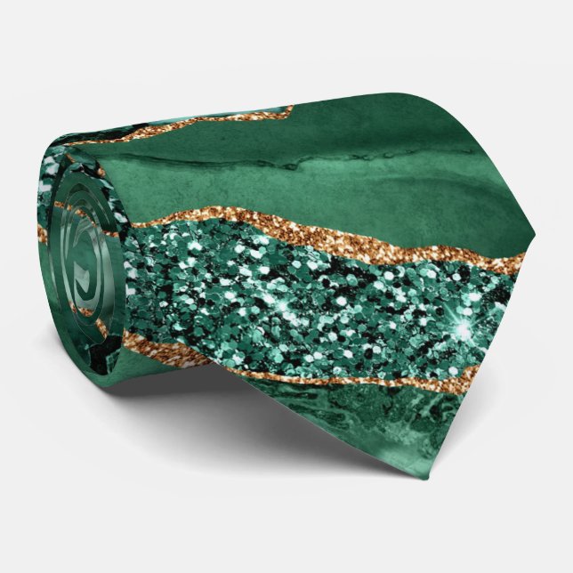 Elegant Neck Tie Agate Grönt Guld Emerald Marble Slips (Rullad)